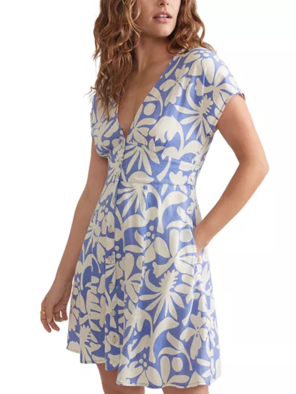 Marine Layer Camila Floral Mini Dress in Periwinkle and Ivory Size Small